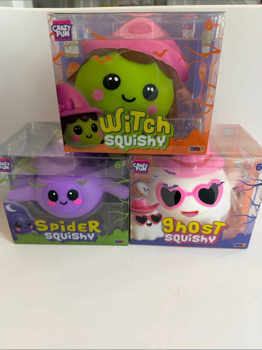 RMS JUMBO SQUISHY Crazy Fun Spider 🕷️,Witch 🧙♀️,Ghost 👻 3PC Lot Viral Halloween